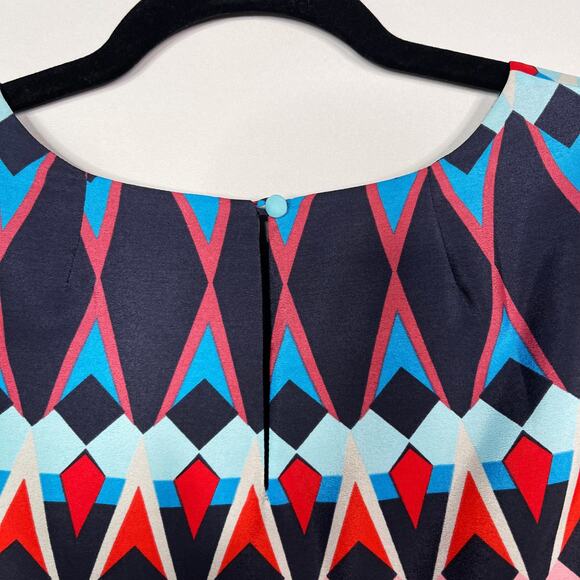 J Crew Size 2 Blue Pink Red Geometric Print Sheath Dress Short Sleeve Keyhole - Picture 8 of 12